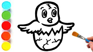 chick in egg drawing painting and coloring for kids toddlers lets draw paint together