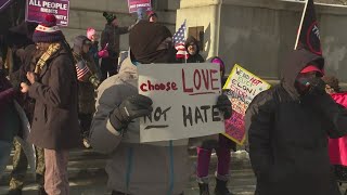 Crowds protest Trump administration policies on Presidents Day in Cleveland