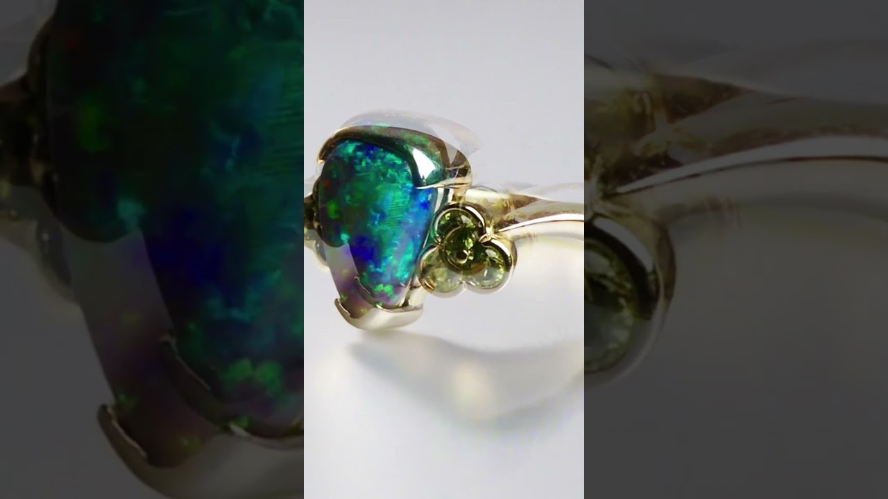 Timeless Elegance 14k Gold Australian Black Opal Ring 