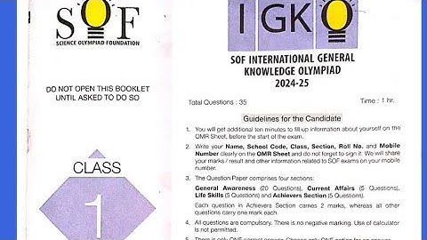 Class 1 GK Olympiad Question Paper 2024-25 | SOF IGKO Exam for Class 1| Olympiad Exam Class 1