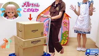 メルちゃん かくれんぼ ダンボールの中 宅配便で運ばれる / Mell-chan Hide and Seek in Cardboard Box