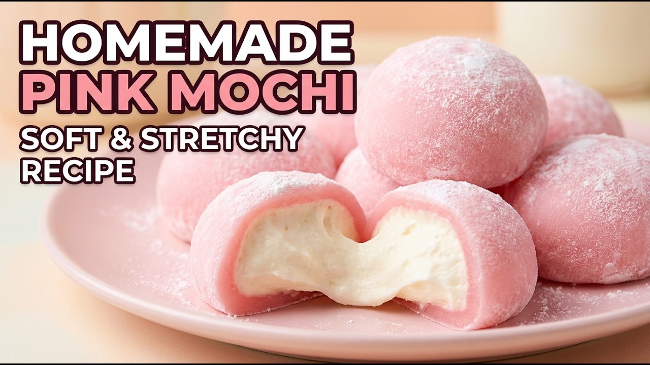 Homemade Pink Mochi with Creamy Filling – So Soft & Chewy!
