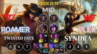 T1 Roamer Twisted Fate vs WE Plex Syndra Mid - KR Patch 10.20