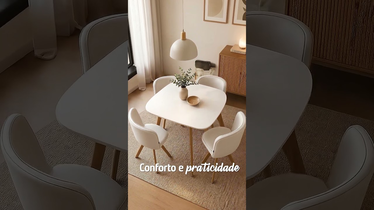 Conjunto Mesa de Jantar Pizza Branco 4 Cadeiras Just Home