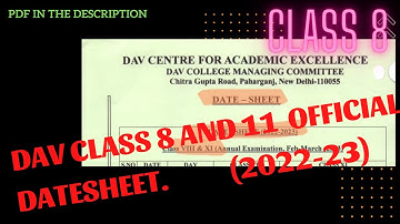 DAV Class 8 Official Datesheet||2022-23