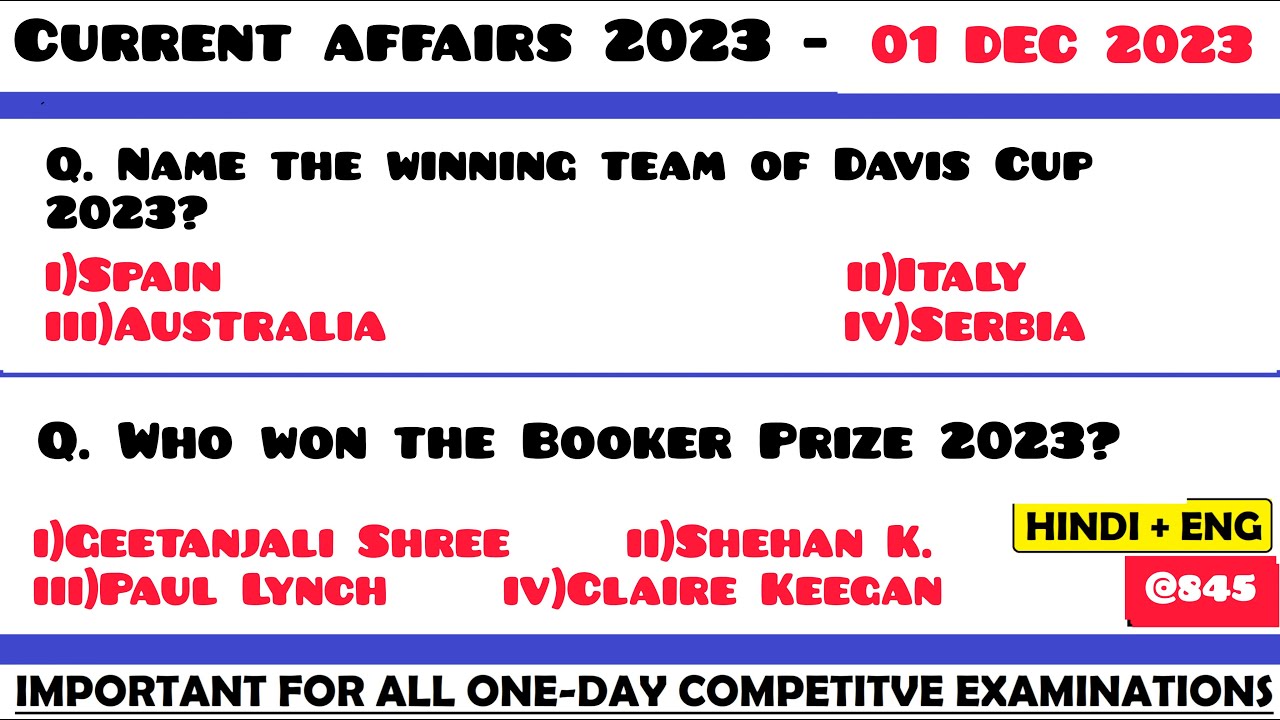 1 Dec 2023 Current Affairs Questions | Daily Current Affairs | Current ...