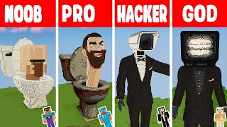 SKIBIDI TOILET CAMERAMAN TV MAN STATUE HOUSE BUILD CHALLENGE - NOOB vs PRO vs HACKER vs GOD