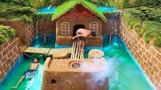 Build Swimming Pool Around The Most Beautiful Underground House With Ancient Skills