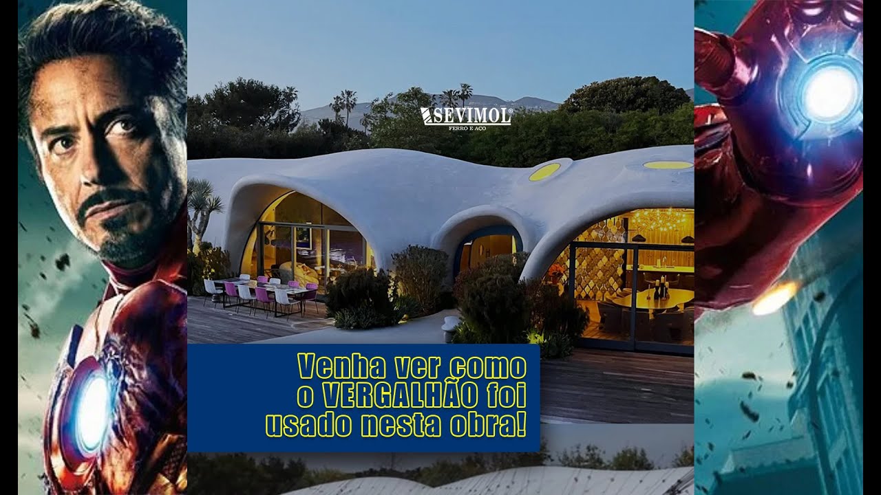 A casa do Homem de ferro construída com vergalhão. cimento e balão ...