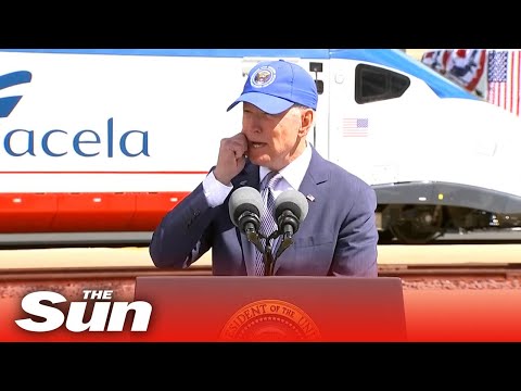 Joe Biden does bizarre impression of Amtrak driver saying 'Joey, baby!'.