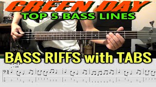 GREEN DAY Bass Riffs TOP 5 SONGS | BASS LINES with TABS | Mike Dirnt