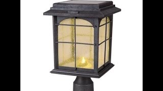 Hampton Bay | Solar Outdoor | Hand Painted Sanded Iron Post Lantern with Seedy Glass | Last 8 Hours