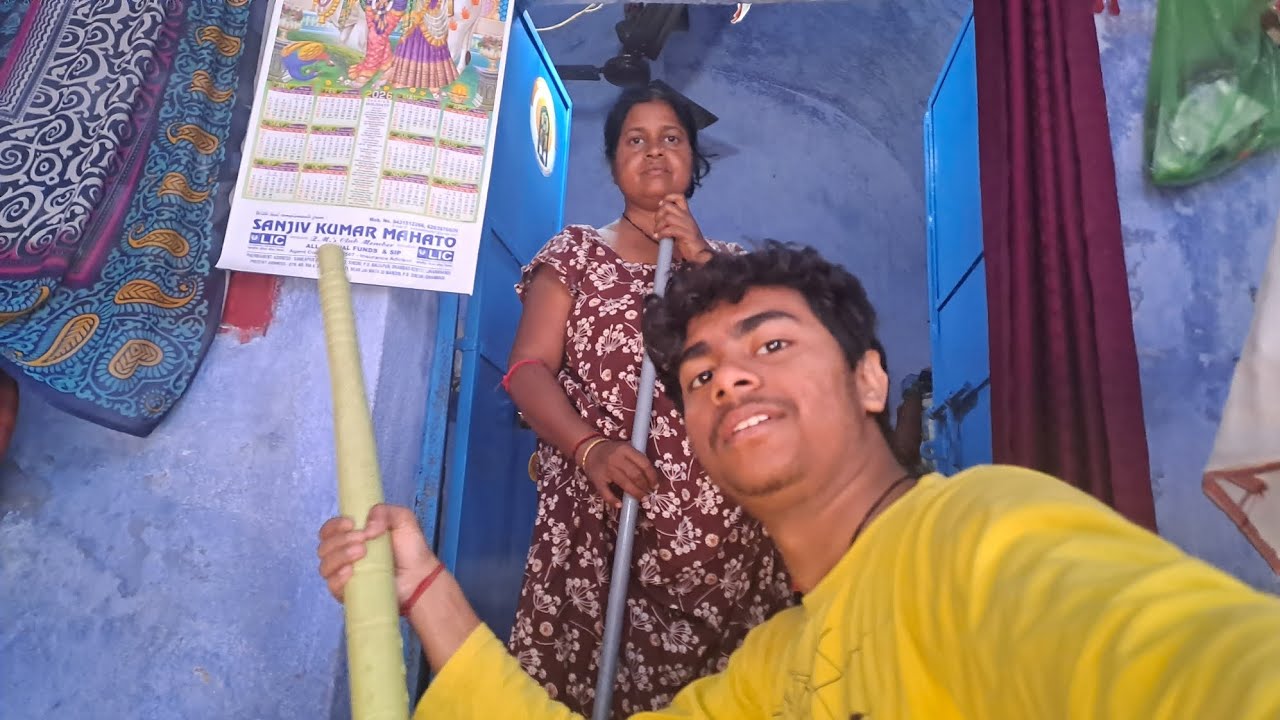 Mummy with me jhadu and pocha 🙄