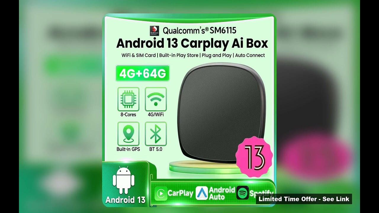 Android 13 Wireless CarPlay Ai Box QCM6115 8Cores Support NetflixYoutube Builtin GPS 4G LTE SIM For