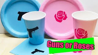 Guns and Roses tableware plates napkins cups gender reveal party ideas baby shower myefavors