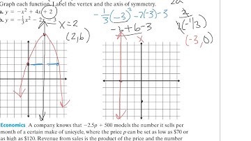 Algebra 2, 5.2 Properties of Parabolas