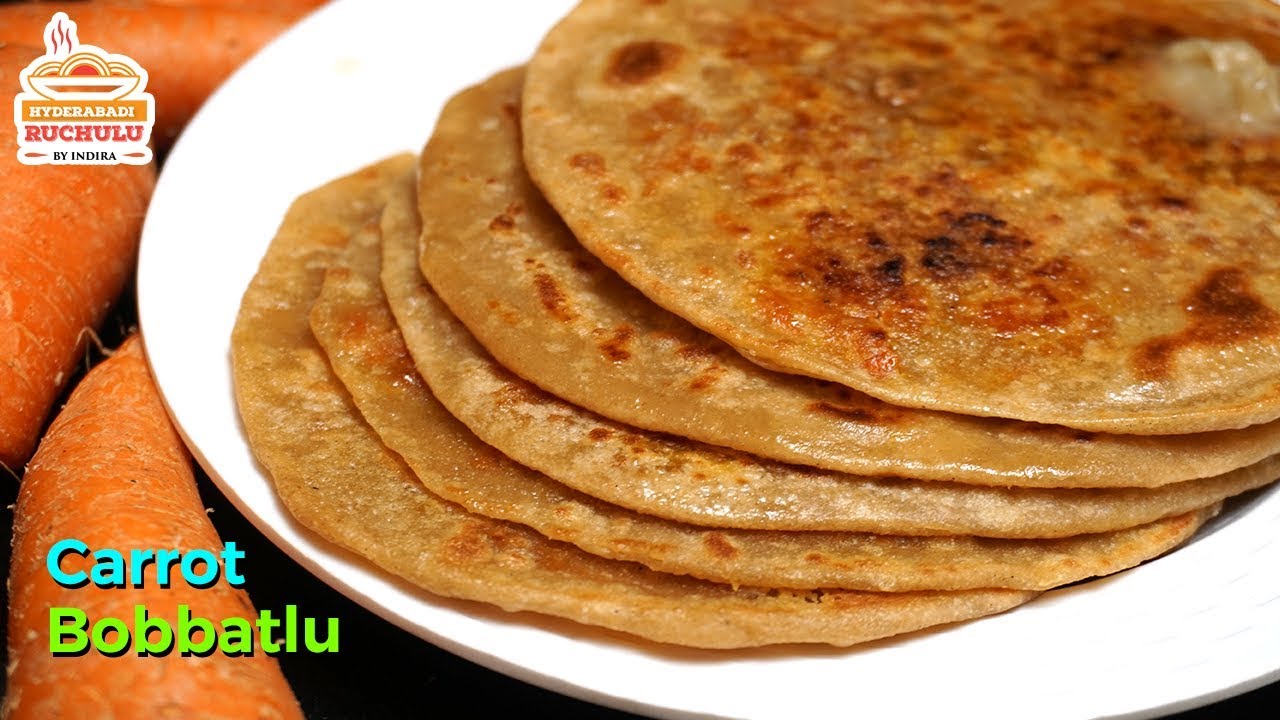 Carrot Bobbatlu in Telugu | Carrot Paratha Recipe | Puran Poli | How to make Bobbatlu Recipe | Hyderabadi Ruchulu