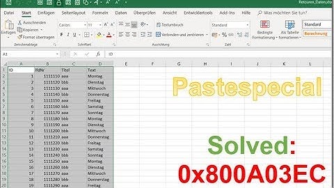 Solved: Excel Pastespecial Error HResult 0x800A03EC after copy
