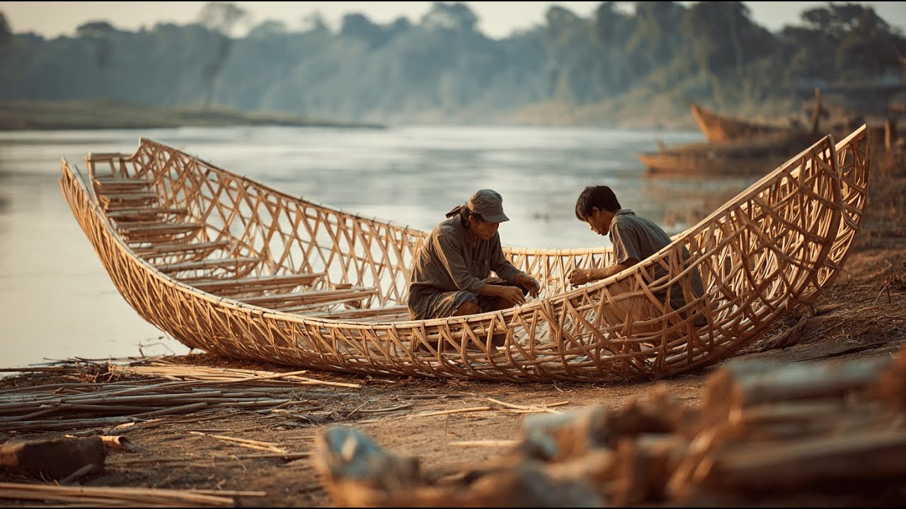 A couple built a magnificent survival boat out of bamboo and cement in 90 days