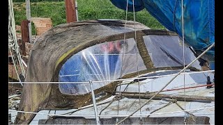 Sailboat - Sprayhood removal, clean and renovation using fabric dye, back to useable condition.