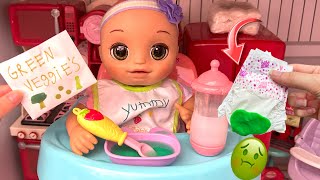 BABY ALIVE real as can be baby feeding & changing green veggies 🥦 Diaper explosion!