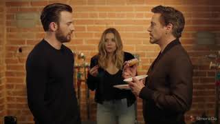 Chris Evans, Robert Downey Jr\& Elizabeth Olsen Tony Steals The Last Donut