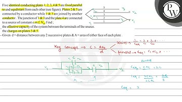 Five identical conducting plates \( 1,2,3,4 \& 5 \) are fixed paral...