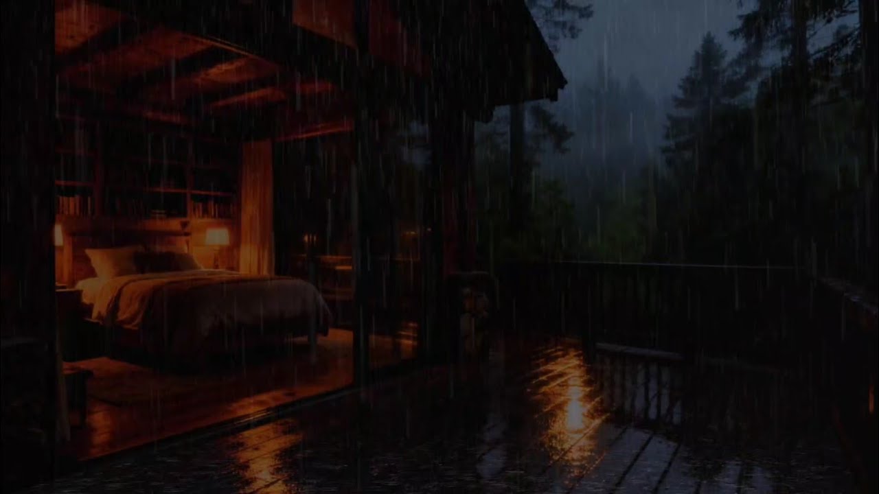 Cozy Cabin Night 🌲 Heavy Rain & Gentle Thunder Sounds for Deep Sleep ...