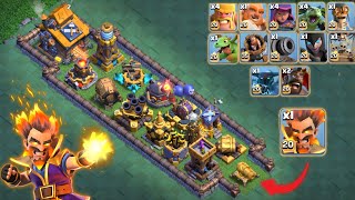 Linear Defense Formation vs All Max Builder Base Troops  - clash of clans