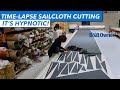 Time-lapse video of sailcloth being cut