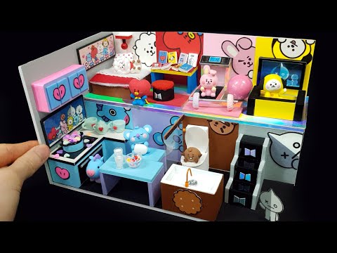 HOW TO <strong>MAKE</strong> MINIATURE BOARD HOUSE  - <strong>BTS</strong> &amp;amp; BT21 FULL HOUSE ! DYNAMITE ~