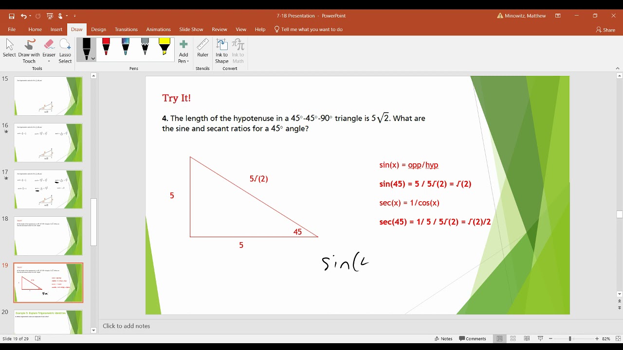 7-1 Trigonometric Functions and Acute Angles Day 2