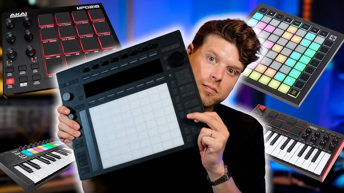 Spray paint stencil of an ableton push controller on a brick wall