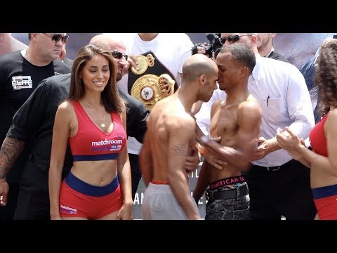 boxing news 24/7 co.uk TEMPERS FLARE! - NORBELTO JIMENEZ PUSHES KAL YAFAI & PAIR GET INTO HEATED EXCHANGE @ WEIGH-IN