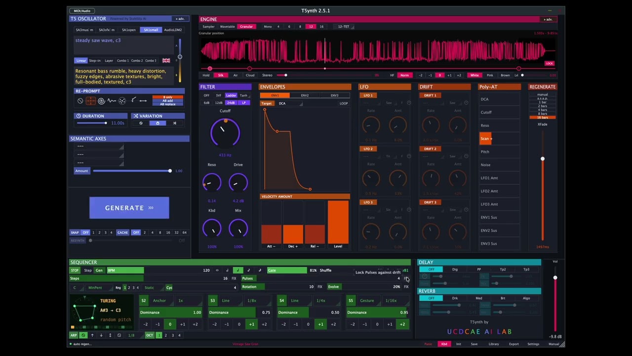 T5ynth 2.5: Stable Audio 3, Polyphonic Generative Sequencer, RePrompt, Snapshots, better UI