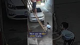 Chinese boy saves father from nasty fall by holding broken ladder steady #shorts image