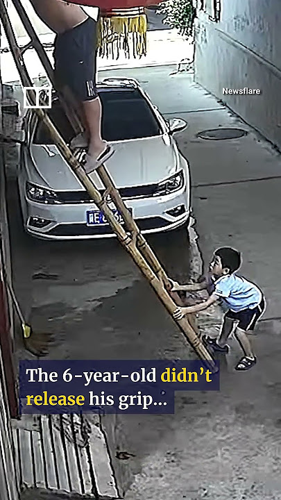 Chinese boy saves father from nasty fall by holding broken ladder steady #shorts