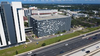 4K Drone Footage of AdventHealth Innovation Tower Garage | Orlando Public Art