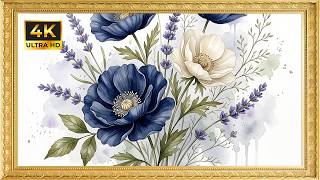 Elegant Navy Anemones & Lavender | Gold Framed 4K Art Screensaver |Sophisticated Floral TV Wallpaper screenshot 5