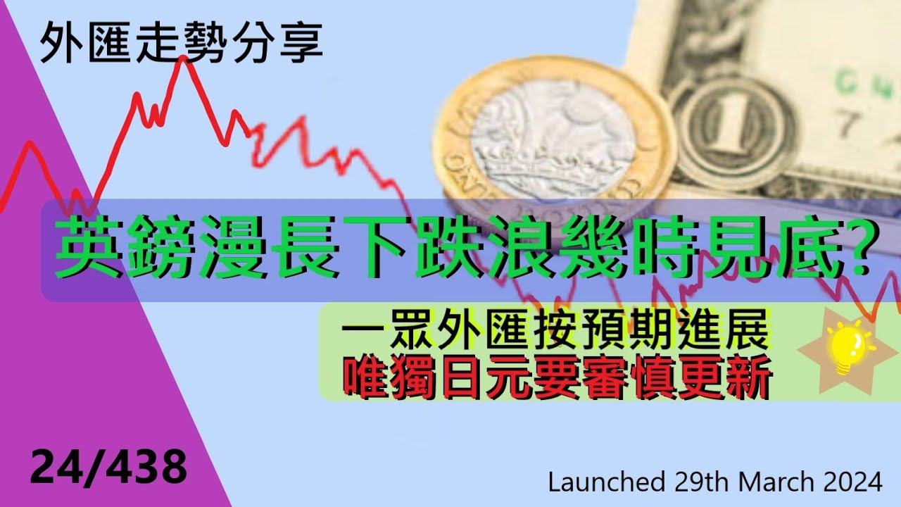 24/438 2024/3/29 #外匯走勢分享︰＃英鎊漫長下跌浪幾時見底?一眾＃外匯按預期進展唯獨日元要審慎更新#英鎊 #加元 #澳元 #紐元  #日元 #人民幣 #瑞郎 #泰銖)