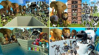 ALL ZOONOMALY MONSTERS VS REAL ANIMALS SPARTAN KICKING BIG HOLE TALLGRASS TOILET BIG CITY in Gmod !