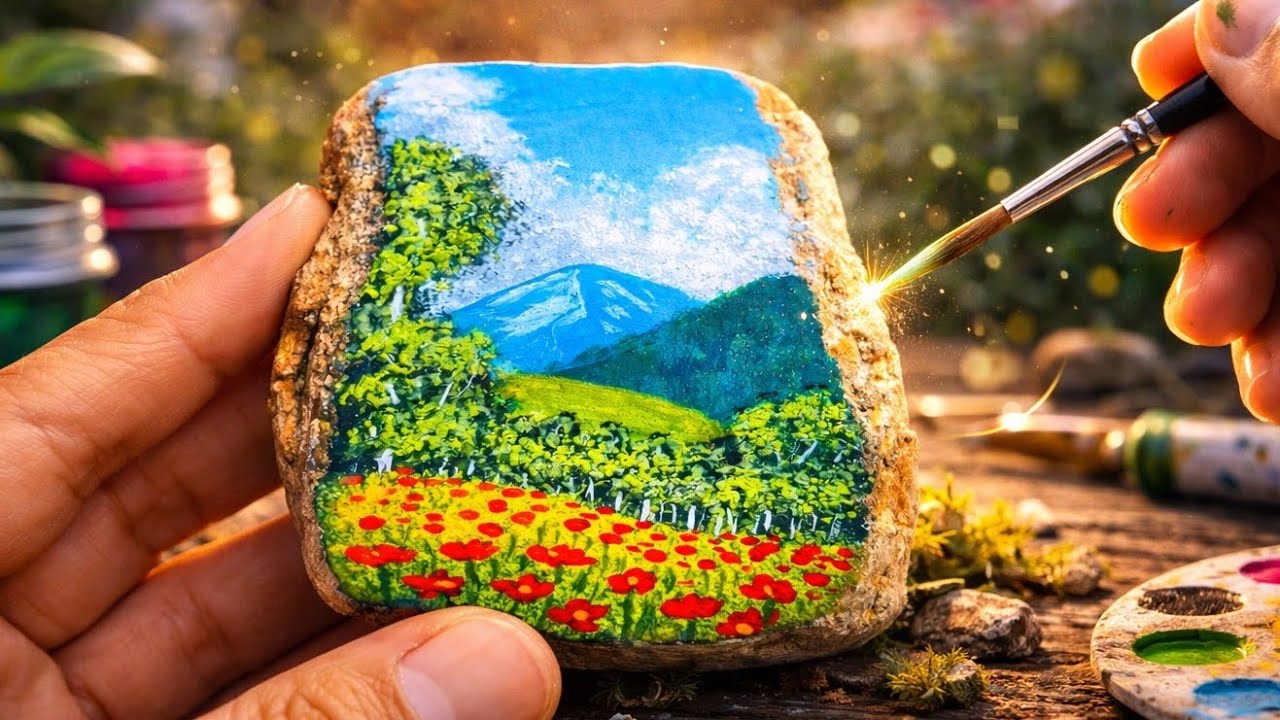 Pintando un Paisaje en Piedra ✨ ¡Mira el Resultado Final!
