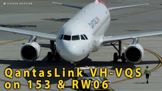 QantasLink (VH-VQS) pushes from 153 & departs RW06 at Perth Airport.