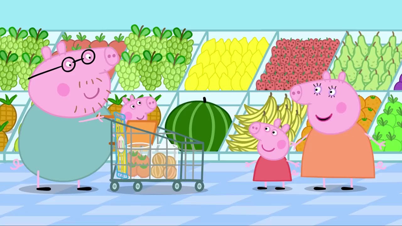 Магазин свинкам. Свинка Пеппа магазин. Кадр из мультфильма Свинка Пеппа.
