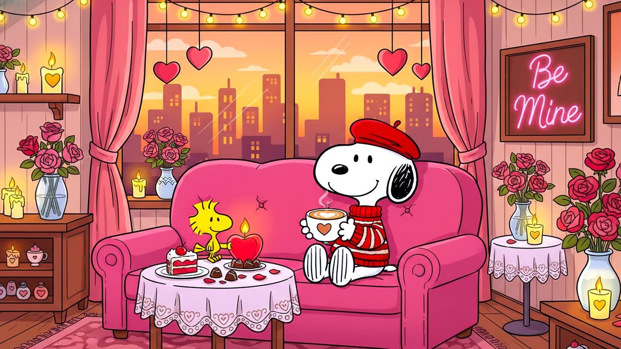Romantic Valentine Lofi 💕 Cozy Snoopy Love Room | Chill Beats for Relax & Night Vibes