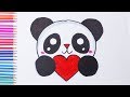 How to draw cute panda with heart  easy drawings