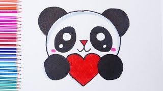 How to draw cute PANDA with heart | Easy drawings - YouTube
