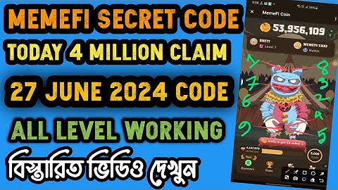 Memefi Secret Combo/Code 27 June 2024|Memefi Daily Combo|Memefi Combo Today