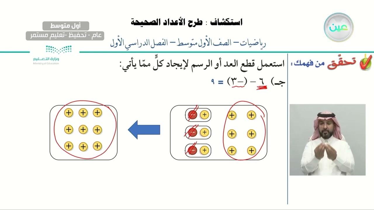 إستكشاف طرح الاعداد الصحيحة - الرياضيات - أول متوسط