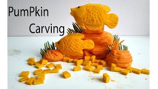 Fish Carving | PUMPKIN carving new desigh #carving #watermelon #pumpkin #carvingfruit